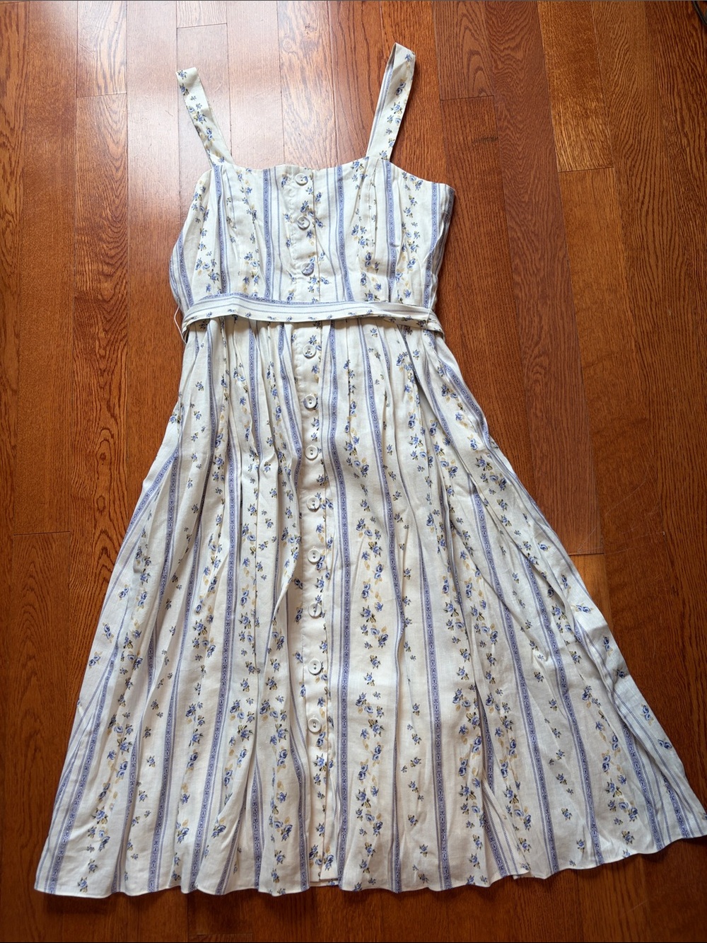 ANTONIO MELANI Linen Blend Floral Cottagecore Prairie Daniela Midi Dress 8 - Picture 2 of 11